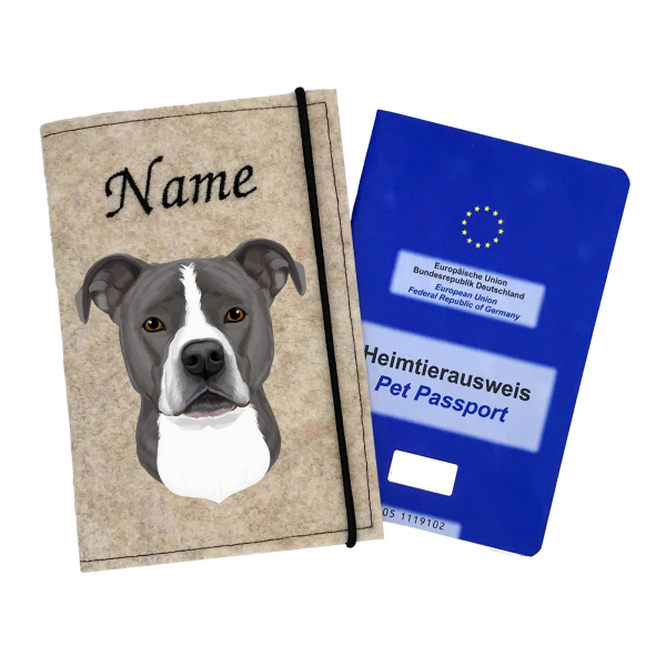 Impfpasshülle für den blau weißen Staffordshire Terrier